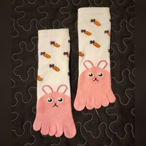 Girl's Rabbit‎ Bunny Easter Toe Socks. Size 10-2